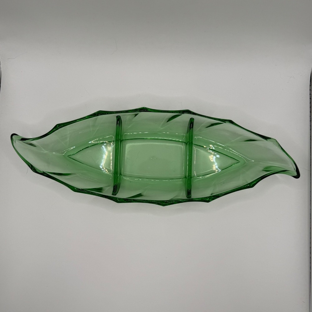 Heisey Glass Moongleam green 13" Twist Condiment Dish 3-section Relish Server